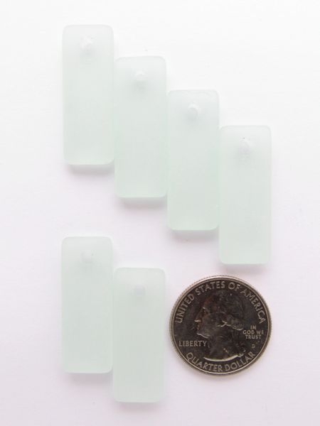 Sea Glass PENDANTS Puffed Rectangle Large Hole 32x12mm Blues Opaque Black Top Drilled Recycled
