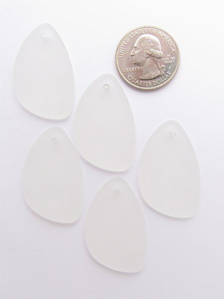 Cultured Sea Glass PENDANTS 36x24mm flat back teardrop frosted glass pendant top drilled for making jewelry