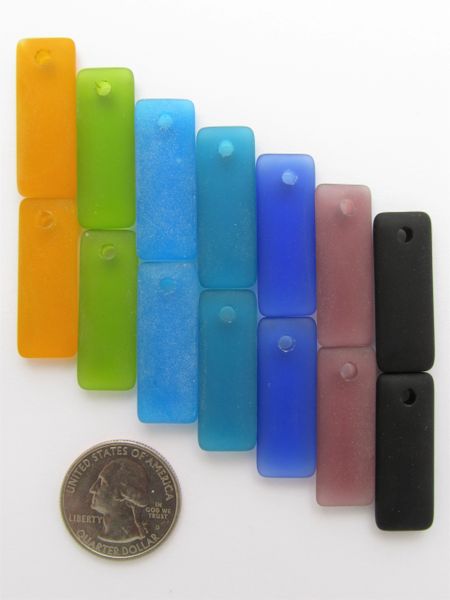 Sea Glass PENDANTS 32x12mm assorted 7 pairs puffed rectangle bold colors