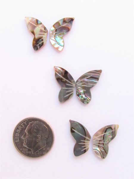 Abalone CABS BUTTERFLY WINGS Undrilled 3 sets 15.5x10mm Pairs Right & Left Shell flat back
