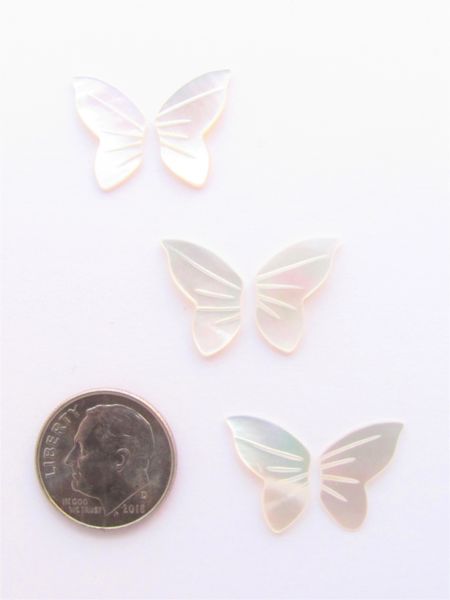 Mother of Pearl CABS BUTTERFLY WINGS Undrilled 3 sets 15.5x10mm Pairs Right & Left Shell flat back