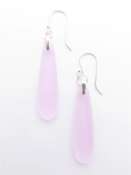 Sea Glass EARRINGS Sterling Silver long teardrop Pink Beach glass jewelry