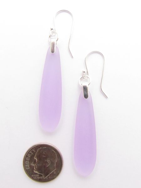Sea Glass EARRINGS light Purple Pendant Sterling Silver long teardrop Beach glass jewelry
