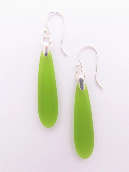 Sea Glass EARRINGS Olive Green Pendant Sterling Silver long teardrop Beach glass jewelry
