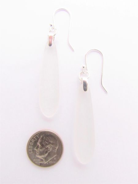 Sea Glass EARRINGS Clear Pendant Sterling Silver long teardrop Beach glass jewelry
