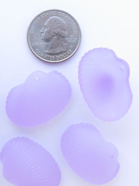 Jewelry supply - Frosted Glass Sea SHELL PENDANTS light purple top drilled for making beach glass jewelry