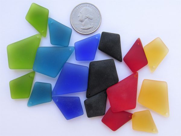 Bead Supplies - Sea Glass Pendant 3 pc Sets for making jewelry Bold Colors Diamond shape pendants