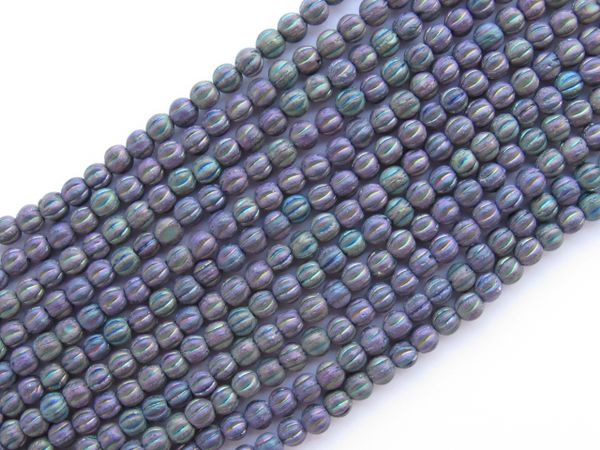 Jewelry making Supply - Fire Polished Glass BEADS Melon round 4mm Matte Iris Purple