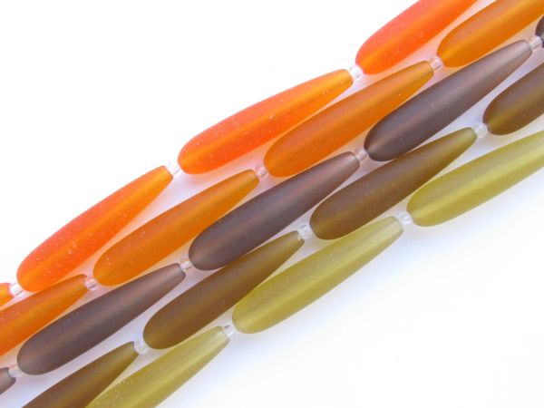 Bead Supply - Sea Glass BEADS Frosted Orange Yellow matte Glass 38x9mm Teardrop