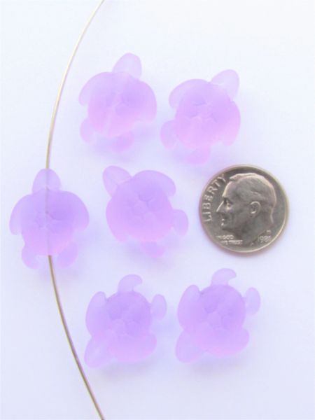 Cultured Sea Glass BEADS Periwinkle light purple TURTLE BEAD 20x15mm length drilled