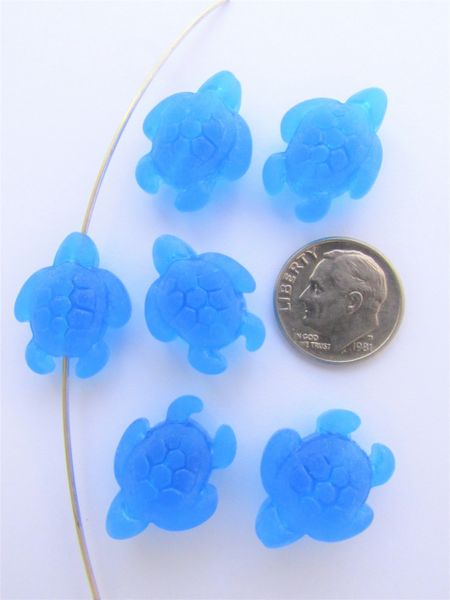 Bead Supply - Glass TURTLE BEADS 20x15mm length drilled Pacific Aqua Blue