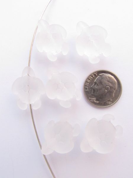 Sea Glass Supply - TURTLE BEADS 20x15mm length drilled Crystal Clear frosted transparent