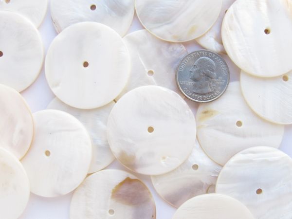 Bead Supply - Natural White SHELL Large 40mm BEADS 2.5mm hole flat disk round bulk