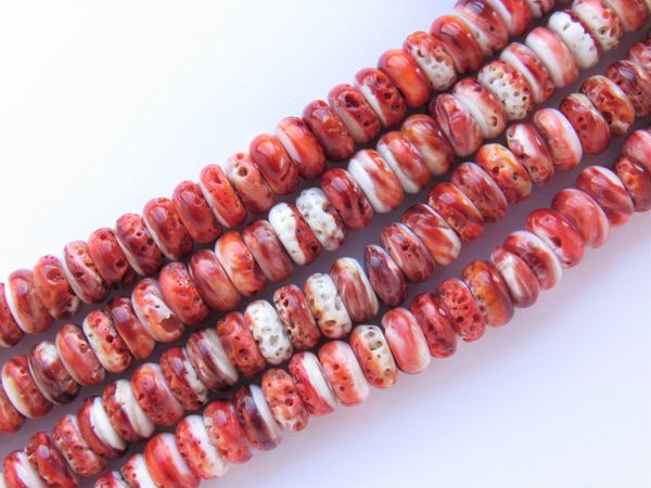 Rare Red Spiney Oyster SHELL BEADS 10mm Rondelle bead from Sea of Cortez