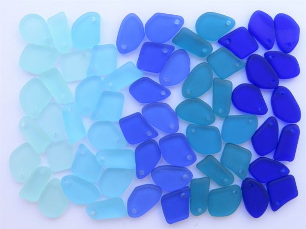 Bead Supply - Cultured Sea Glass Pendants 60 pc Blue Aqua Blue 1/2" 5/8" Assorted Small Top Drilled Recycled Ocean Beachy