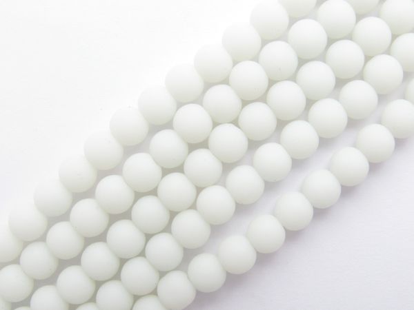 Jewelry making Supplies - Cultured Sea Glass BEADS 6mm Round Opaque White Frosted finish glass bead Strands