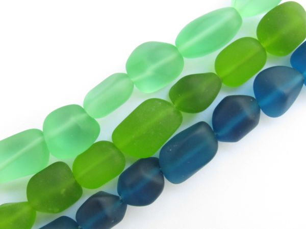 Sea Glass Jewelry making Cultured Nugget BEADS Freeform Nugget 13-15mm Green strand lot