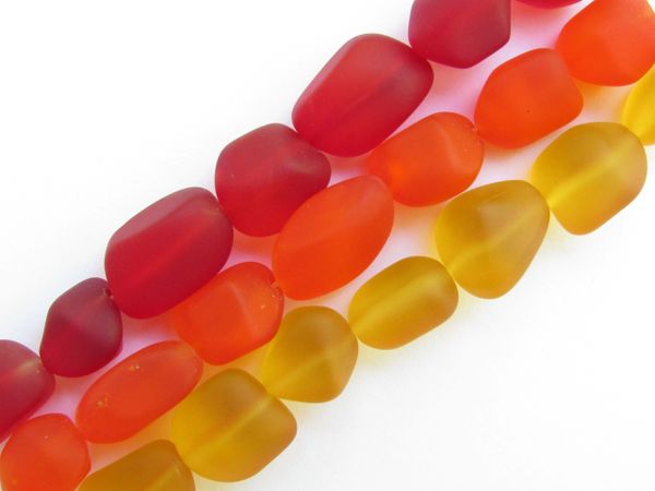 Bead Supplies Frosted Glass BEADS Freeform Nugget 13-15mm red orange yellow