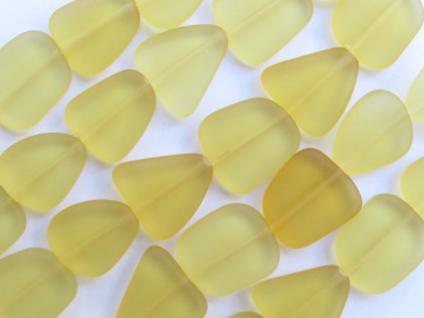 Jewelry making Supply Cultured Sea Glass BEADS 13 -15mm flat freeform Desert Gold yellow frosted matte finish