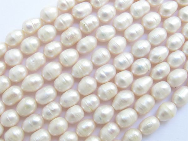 Jewelry Bead Supplies - Freshwater PEARLS 7-8mm White Cultured Pearl BEADS Iridescent Luster