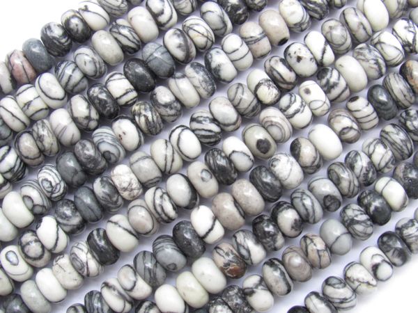 Bead Supplies for making jewelry BLACK WEBBED JASPER BEADS 8x5mm rondelles Smooth Polished Rondelle beads
