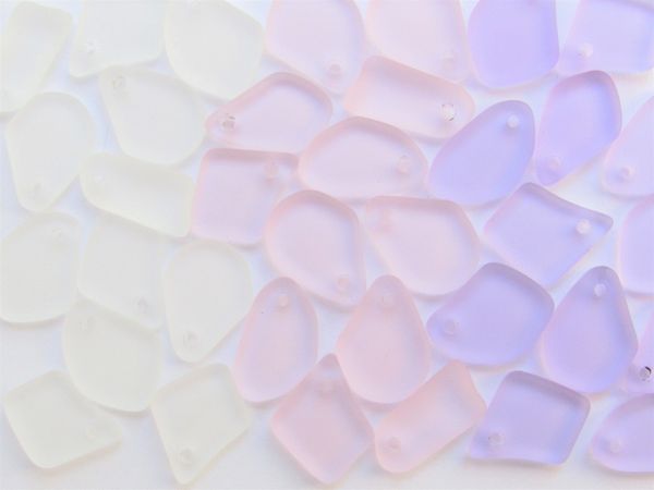 Cultured Sea Glass BEADS top drilled PENDANTS 15mm flat freeform purple pink