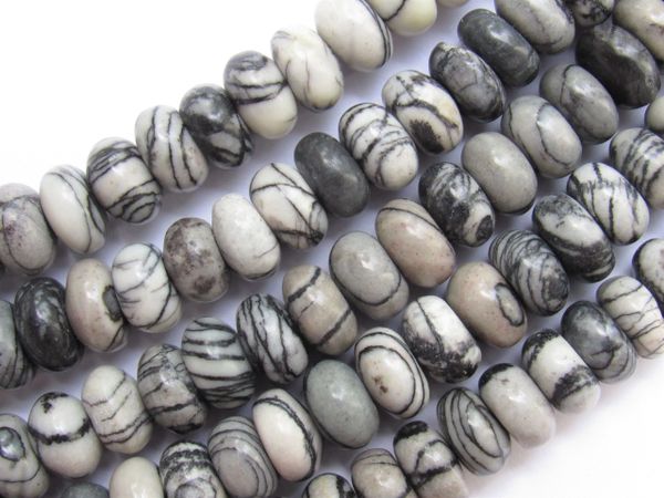 Jewelry making Supplies BLACK WEBBED JASPER BEADS 10x5mm rondelles Smooth Polished gemstone beads