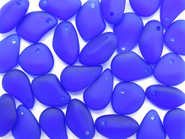 Cultured Sea Glass Supplies PENDANTS small pebble BEADS 15mm drilled Royal cobalt blue top drilled for making jewelry