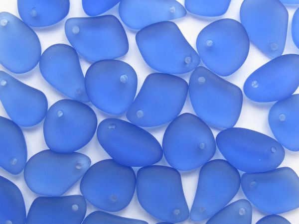Jewelry Supplies Cultured Sea Glass BEADS top drilled PEBBLE PENDANTS 15mm drilled Light Sapphire cornflower blue
