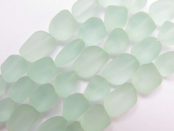 Cultured Sea Glass BEADS 13 - 15mm Free form Nugget LIGHT AQUA transparent frosted for making jewelry