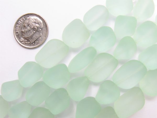 Cultured Sea Glass BEADS 13 - 15mm Free form Nugget LIGHT AQUA transparent frosted for making jewelry
