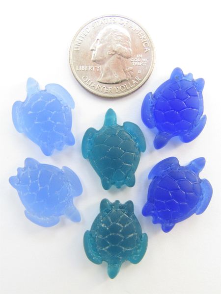 Jewelry making Cultured Sea Glass Pendants TURTLE 23x18mm top drilled