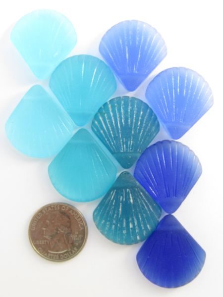 Bead Supplies Cultured Sea Glass PENDANTS Flat Shell 30x28mm transparent matte beach lover lot