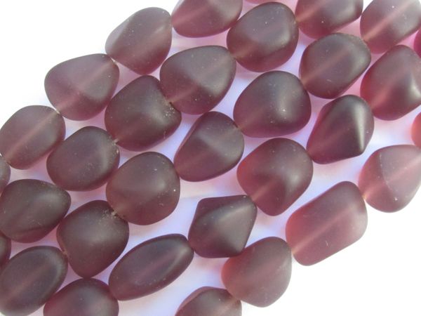 Cultured Sea Glass BEADS Free form Nugget Purple frosted matte finish bead supply