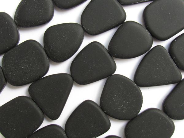 Cultured Sea Glass BEADS 22-24mm flat Freeform Opaque Black frosted glass for making seaglass jewelry