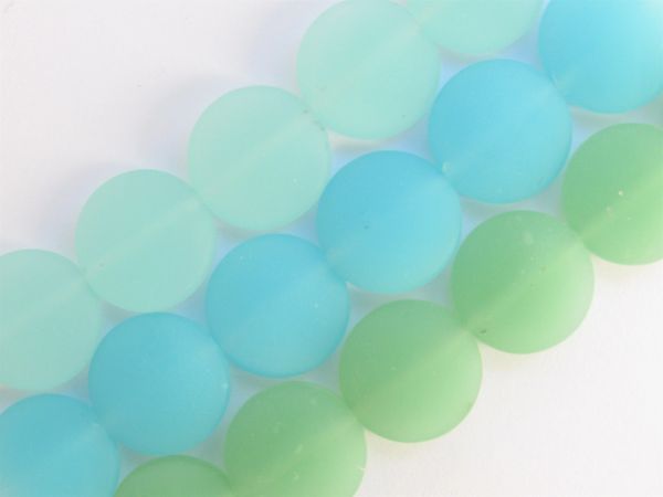 Cultured Sea Glass Beads 15mm coin Assorted Opaque 3 Strands frosted lot for making jewelry