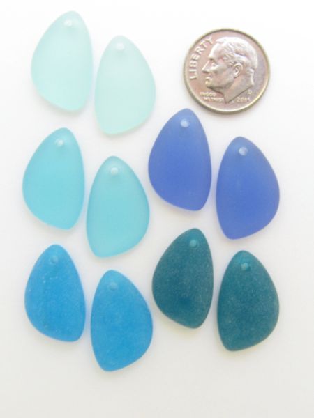 Jewelry making Supplies Cultured Sea Glass PENDANTS 21x13mm 5 assorted pairs right & left Great for making earrings