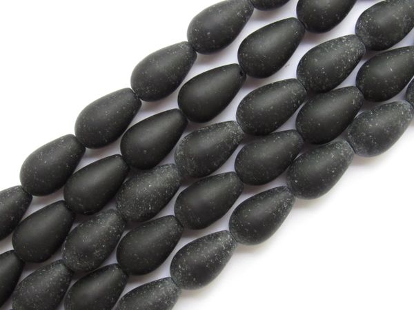 Bead Supplies Cultured Sea Glass BEADS Teardrop 16x10mm Opaque Black 12 pc Strands for making jewelry