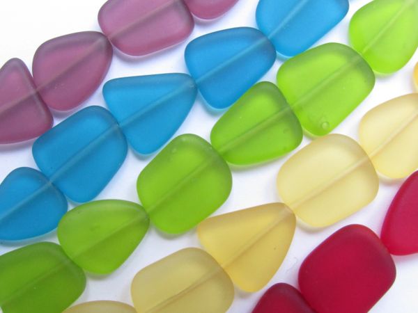 Cultured Sea Glass BEADS 13 - 15mm assorted Bold 5 Strands for making jewelry