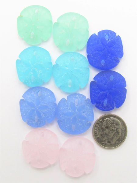 Bead Supply Frosted Glass Pendants Sand Dollar 21x19mm 5 Pair Assorted Cultured Sea Glass for making jewelry