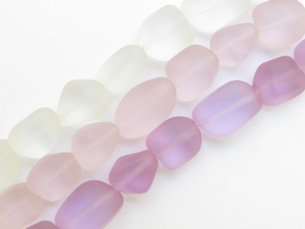 Bead Supply Cultured Sea Glass BEADS Freeform Nugget 13-15mm Assorted 3 Strands Pink Purple for making jewelry