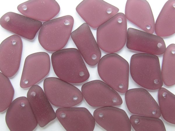 Cultured Sea Glass PENDANTS Medium Amethyst 15mm Top Drilled Flat purple Freeform frosted for making jewelry