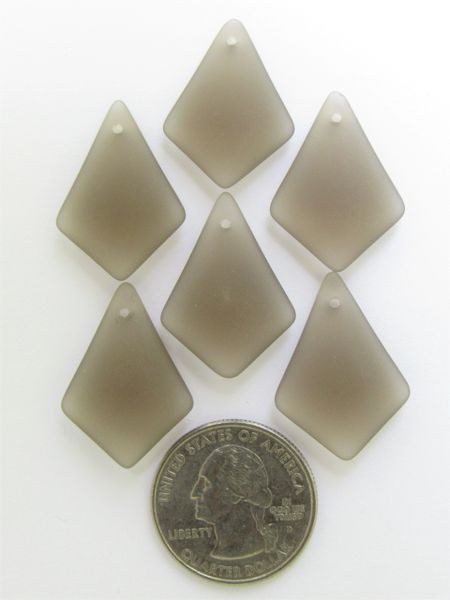 Bead Supply Cultured Sea Glass PENDANTS Diamond 28x20mm Smokey Quartz Top Drilled making jewelry