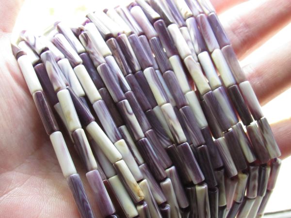 Genuine Wampum BEADS 14x4mm tube beads Natural Purple Shell Strand Quahog USA Hard to Find bead supply for making jewelry