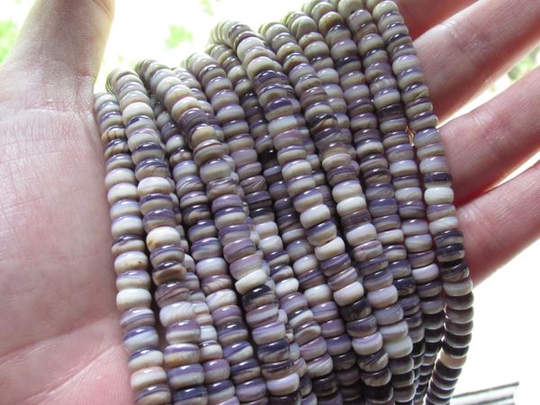 Wampum BEADS Quahog Purple Shell USA 6mm Rondelles Strand Genuine Natural Mercendaria bead supply