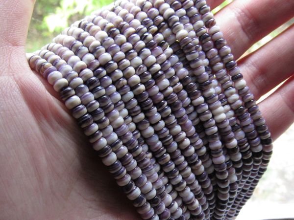 Wampum BEADS Quahog Purple Shell USA 4mm Rondelle Genuine Natural Mercendaria for making jewelry