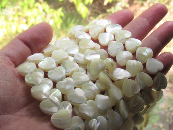 HEART BEADS 12mm Natural Trochus SHELL Creamy White Shell hearts beach bead supply strand jewelry making