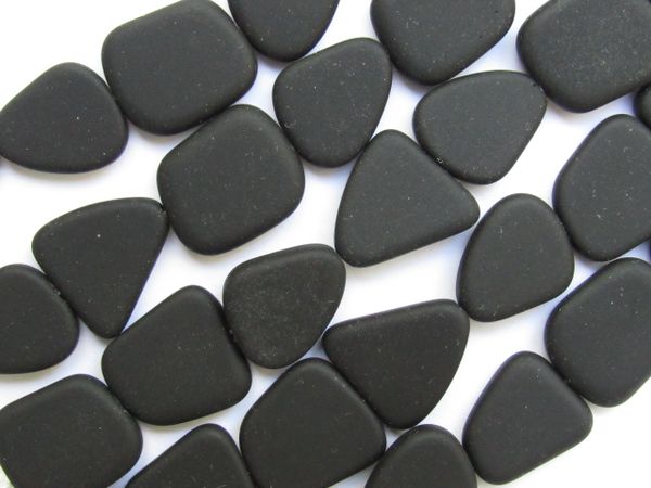 Bead Supply Cultured Sea Glass BEADS 15mm Opaque Black flat freeform length drilled frosted transparent