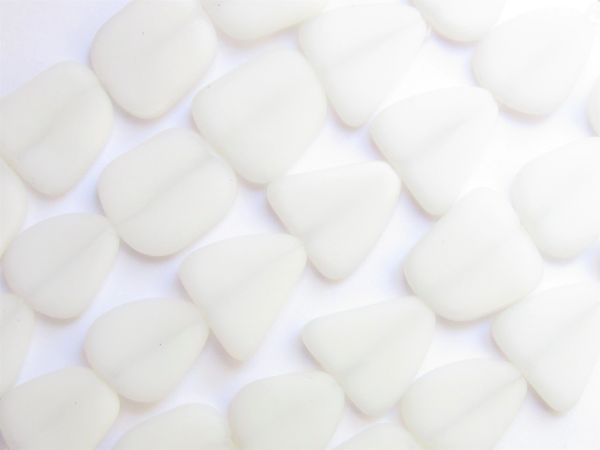 Bead Supply Cultured Sea Glass BEADS 15mm Opaque White flat freeform length drilled frosted transparent