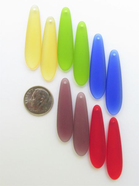 Frosted Cultured Sea Glass PENDANTS 38x10mm assorted frosted flat teardrop Great for making earrings